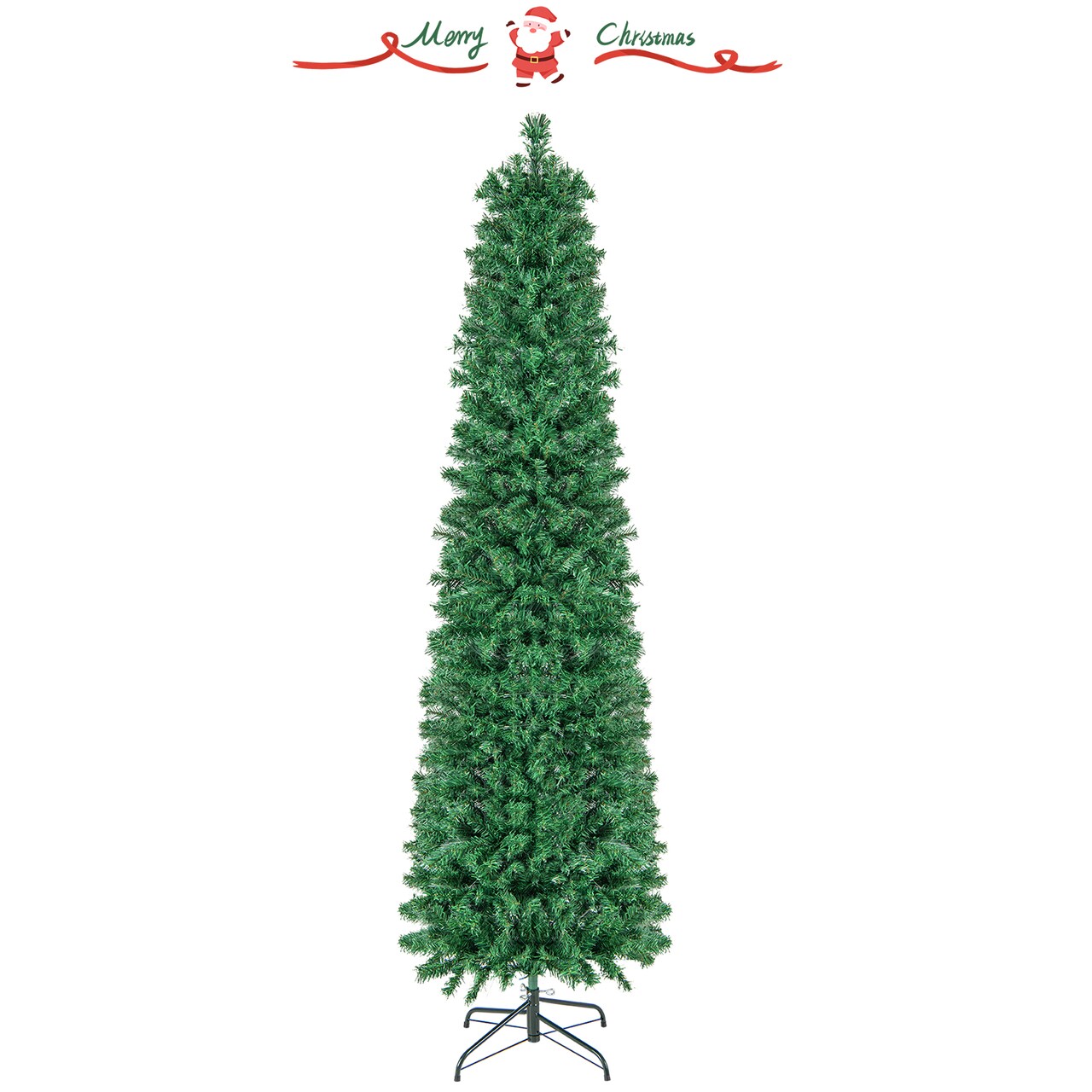 Pre-lit Christmas Pencil Tree With Colorful Fiber Optics Green
